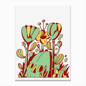 flower and skull -light green- Canvas Print