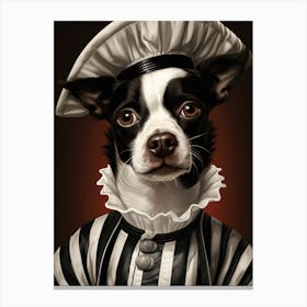 A Black And White Dog In A Striped Uniform Painting Canvas Print