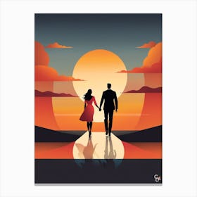 Couple Holding Hands At Sunset Canvas Print