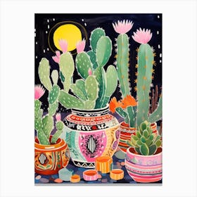 Cactus Painting Maximalist Still Life Moon Cactus 3 Canvas Print