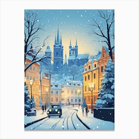 Winter Travel Night Illustration Prague Czech Republic 4 Canvas Print