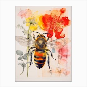 Floral Bees Screen Print Inspired 4 Canvas Print