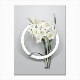Vintage Bunch Flowered Daffodil Minimalist Flower Geometric Circle on Soft Gray n.0575 Canvas Print