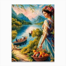 Woman With A Basket Canvas Print