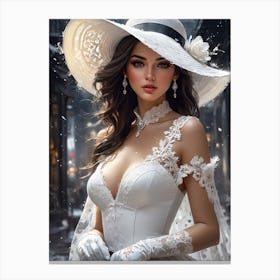 Beautiful Woman In White Hat 1 Canvas Print