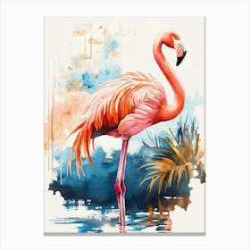 Watercolor Painting Of A Flamingo Canvas Print