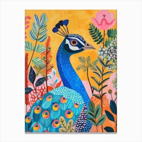 Folk Colourful Peacock 2 Canvas Print
