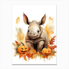 A Rhino Watercolour In Autumn Colours 2 Canvas Print