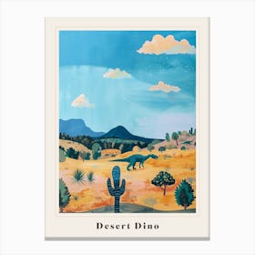 Dinosaur In The Desert With Clouds Poster Canvas Print