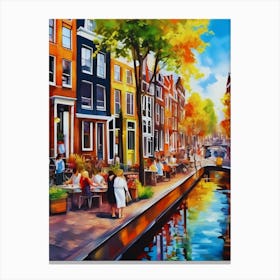 The city of Amsterdam, Netherlands, streets, cafes, passing by, the beauty of summer, oil colors.1 Canvas Print