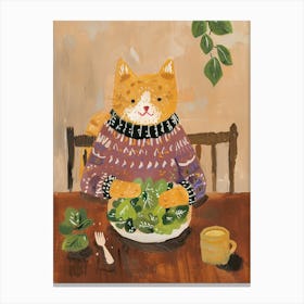 Orange Eating Salad Folk Illustration 3 Canvas Print