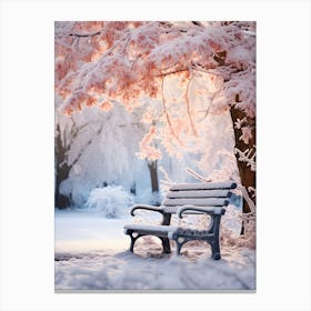 Park Bench In The Snow Canvas Print