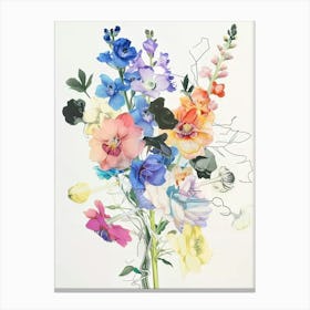 Delphinium Collage Flower Bouquet Canvas Print