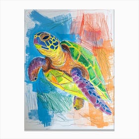 Rainbow Sea Turtle Scribble Canvas Print