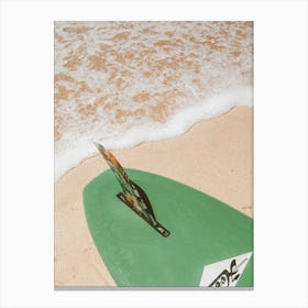 Surfboard On The Beach Canvas Print