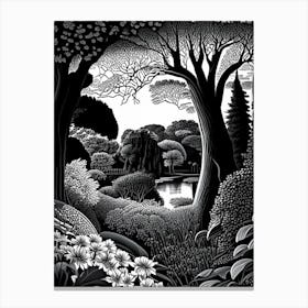 Stourhead Gardens United Kingdom Linocut Black And White Vintage Canvas Print