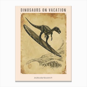 Vintage Dimorphodon Dinosaur On A Surf Board 1 Poster Canvas Print