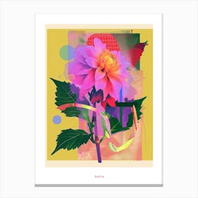 Dahlia 2 Neon Flower Collage Poster Canvas Print