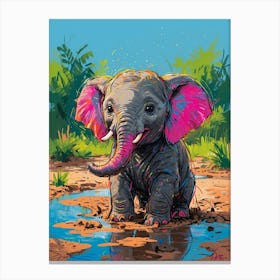 Baby Elephant In The Puddle 1 Canvas Print
