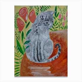 Cat on a Table, Animal Wall Art Canvas Print
