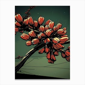 Red Flowers On A Branch Canvas Print