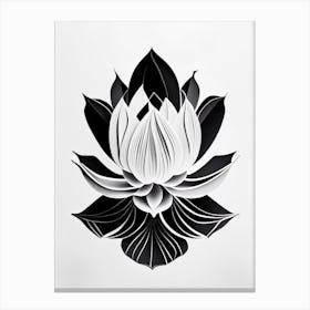 Amur Lotus Black And White Geometric 2 Canvas Print