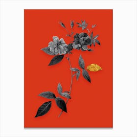 Vintage Hudson Rosehip Black and White Gold Leaf Floral Art on Tomato Red Canvas Print