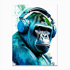 Gorilla Using Dj Set And Headphones Gorillas Mosaic Watercolour 1 Canvas Print