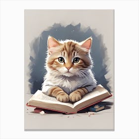 Cat Reading A Book Canvas Print