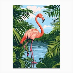 Greater Flamingo Nassau Bahamas Tropical Illustration 4 Canvas Print