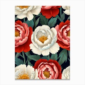 Peony Flower Seamless Pattern Canvas Print