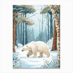 Polar Bear Walking Through A Snow Covered Forest Storybook Illustration 3 Canvas Print