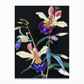 Neon Flowers On Black Aconitum 4 Canvas Print