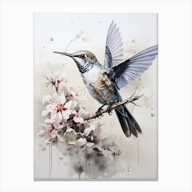 Hummingbird, Japanese Brush Painting, Ukiyo E, Minimal 2 Canvas Print