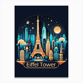 Skyline Night Eiffel Tower Canvas Print