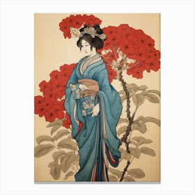 Ajisai Hydrangea Vintage Japanese Botanical And Geisha Canvas Print
