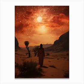 Woman roaming a cosmic desert 1 Canvas Print