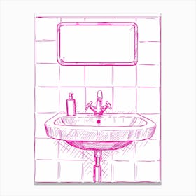 Bathroom Sink Illustration Pink Canvas Print