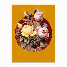 Vintage Botanical Variety of Roses on Circle Red on Yellow n.0331 Canvas Print