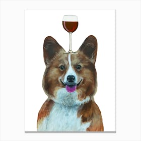 Corgi With Wineglass Canvas Print