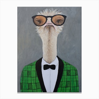 Vintage Ostrich In Bathtub Canvas Print