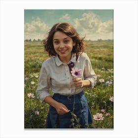 Girl In A Field Canvas Print