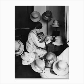 Woman Making Hats, Vintage Black and White Old Photo Canvas Print