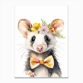 Baby Opossum Flower Crown Bowties Woodland Animal Nursery Decor (4) Result Canvas Print