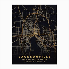 Jacksonville Florida Usa Black And Gold Map Canvas Print