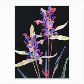 Neon Flowers On Black Lavender 4 Canvas Print