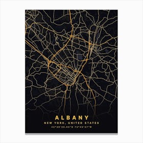 Albany New York NYC Black And Gold Map Canvas Print