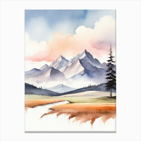 Tranquil Mountains In Minimalist Watercolor Vertical Composition 34 Canvas Print