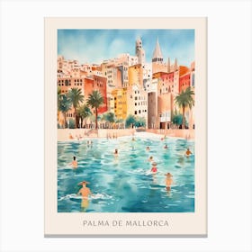 Swimming In Palma De Mallorca Spain Watercolour Poster Canvas Print