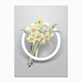 Vintage Chinese Sacred Lily Minimalist Floral Geometric Circle on Soft Gray n.0130 Canvas Print